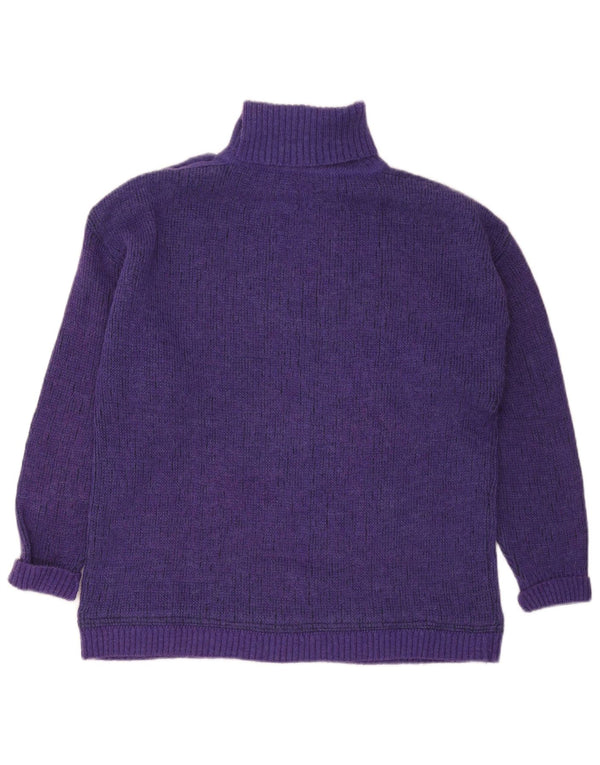 Maurice Abot Womens Roll Neck Jumper Sweater UK 16 Large Purple Geometric