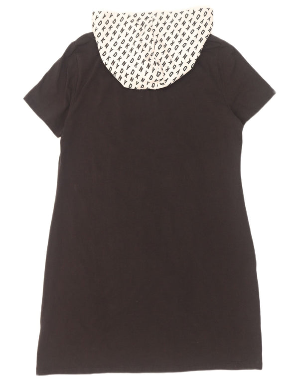 Dkny Womens Graphic Hooded T-Shirt Dress UK 18 XL Black Colourblock Cotton