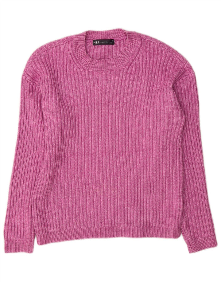 Marks & Spencer Γυναικείο πουλόβερ με λαιμόκοψη UK 10 Small Pink Polyester