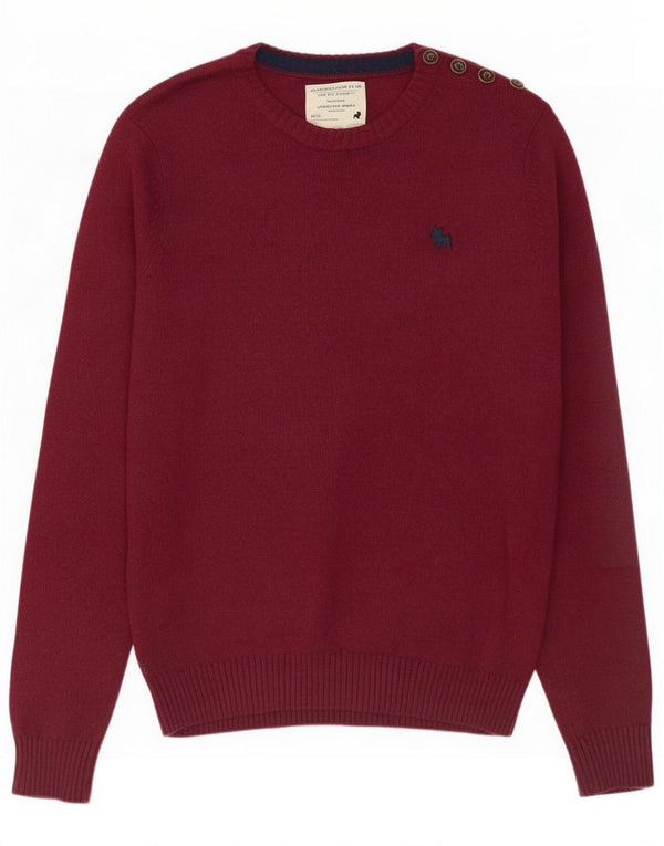 Jack & Jones Mens Boat Neck Jumper Sweater Small Burgundy Cotton