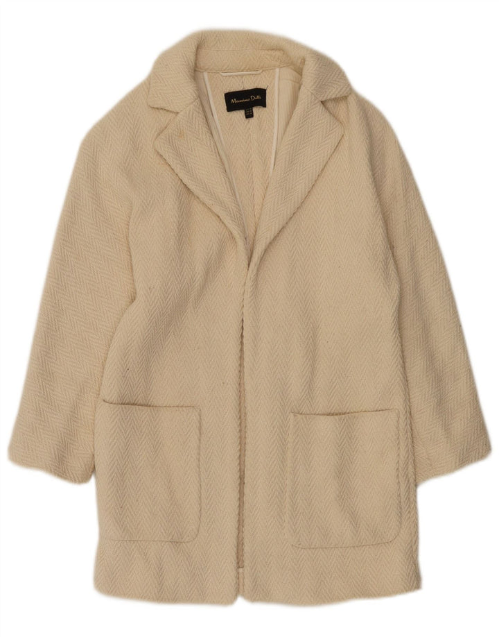 Massimo Dutti Womens 3/4 Sleeve Open Overcoat UK 6 XS Off White Herringbone