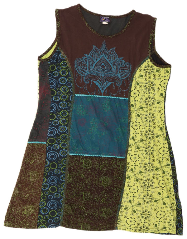 Vintage Damen Ärmelloses A-Linien-Kleid UK 20 2XL Mehrfarbiges Patchwork