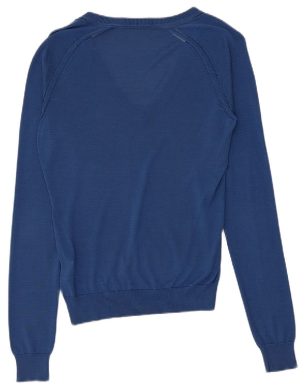 Dsquared2 Damen-Pullover mit V-Ausschnitt, UK 12, mittelblaue Seide