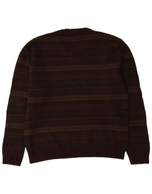 Chaps Mens V-Neck Jumper Sweater Large Multicoloured Fair Isle Lambswool
