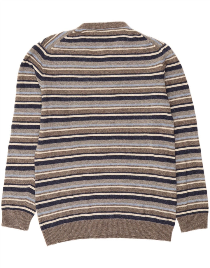 Crew Clothing Herren-Pullover mit V-Ausschnitt, mittelgrau gestreifte Wolle