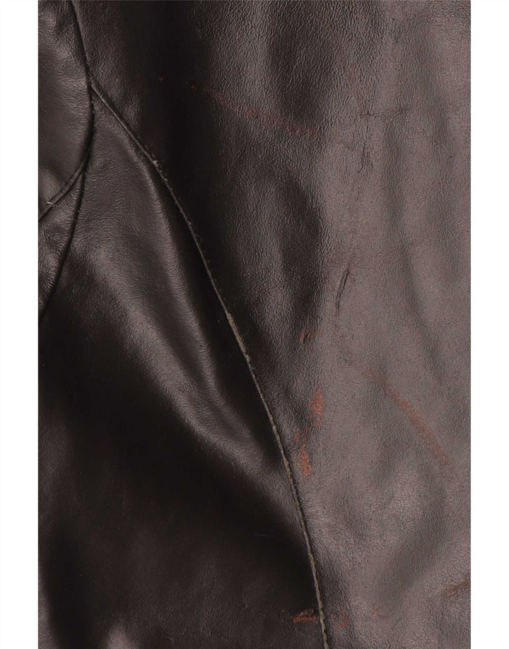 VINTAGE Womens Leather Coat UK 14 Medium Black Leather