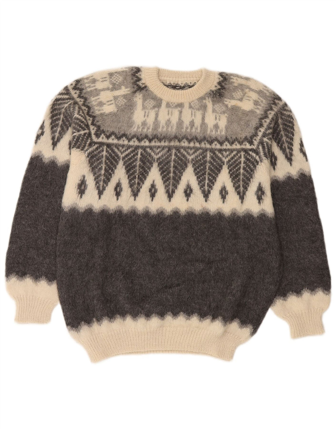 Vintage Mens Crew Neck Jumper Sweater Small Grey Fair Isle