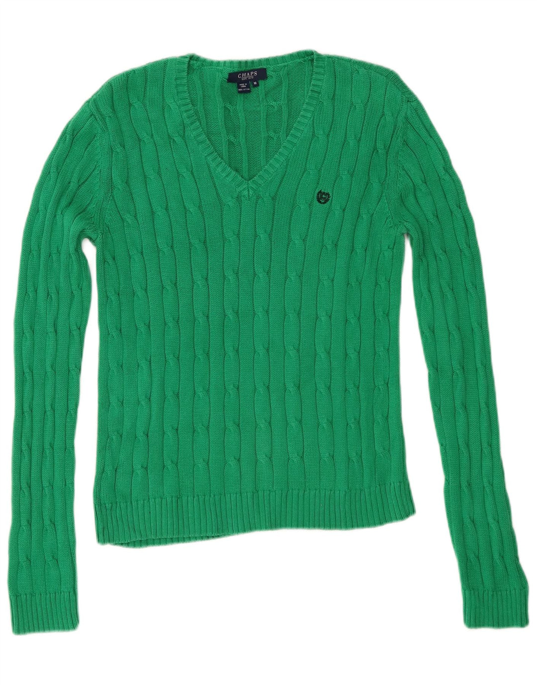 Chaps Damen-Pullover mit V-Ausschnitt, UK 12, mittelgrün, Baumwolle