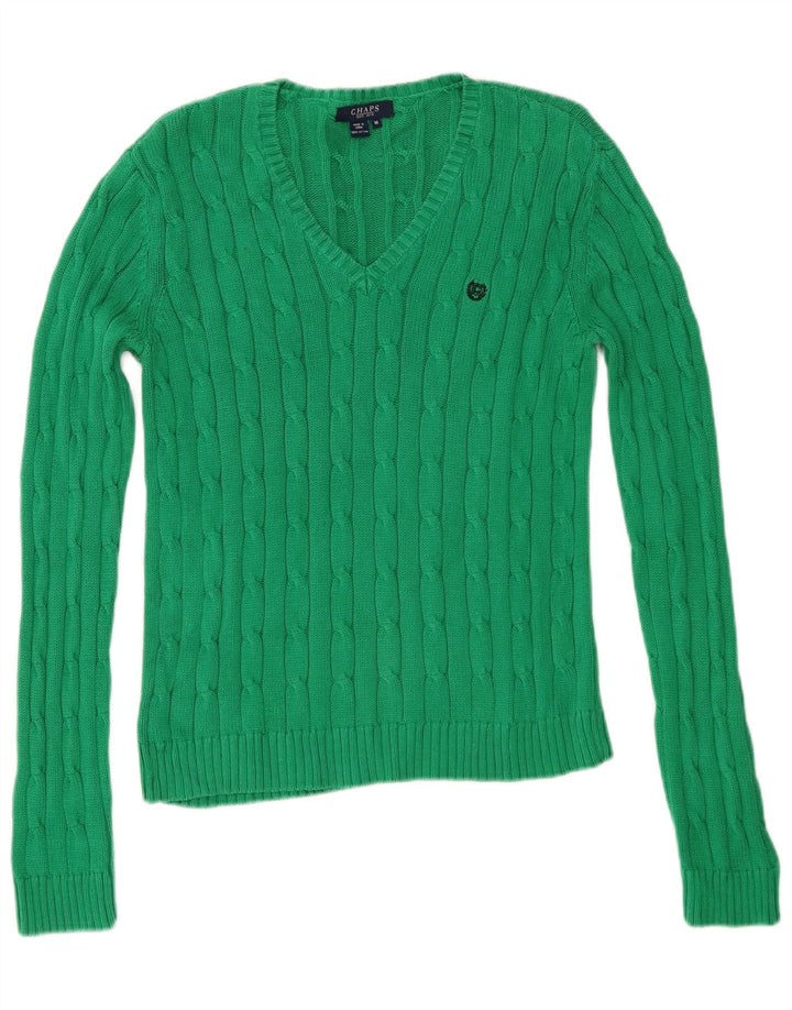Chaps Damen-Pullover mit V-Ausschnitt, UK 12, mittelgrün, Baumwolle
