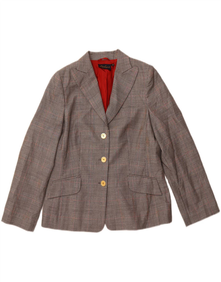 Luisa Spagnoli Womens 3 Button Blazer Jacket IT 48 XL Grey Houndstooth Wool