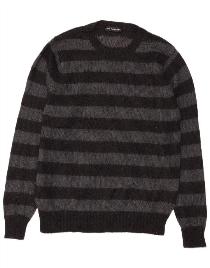 Maglione da uomo Marks & Spencer con zip autografa, maglione a righe nere medie