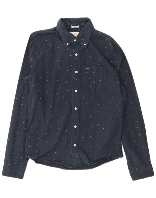 Abercrombie & Fitch Mens Muscle Fit Shirt Large Navy Blue Spotted Cotton
