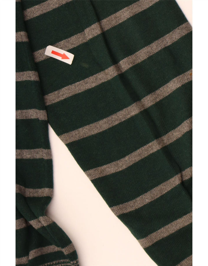 Massimo Dutti Mens Zip Neck Jumper Sweater Large Green Striped Cotton