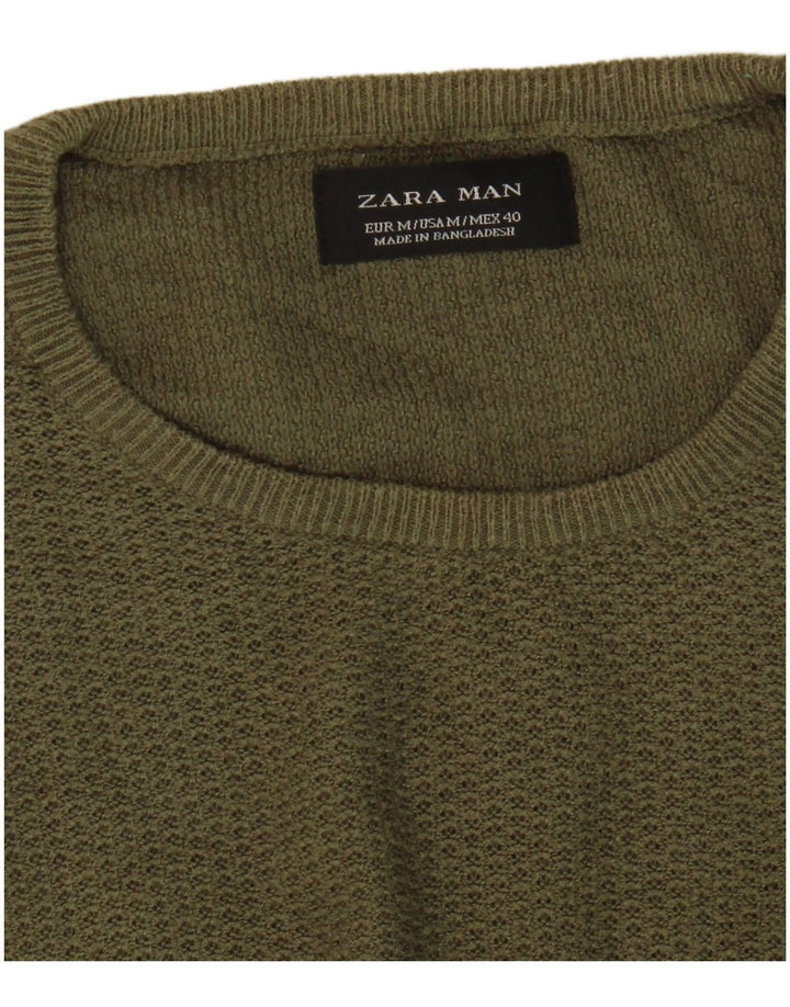Zara Herre Jumper Sweater med rund hals Medium Khaki