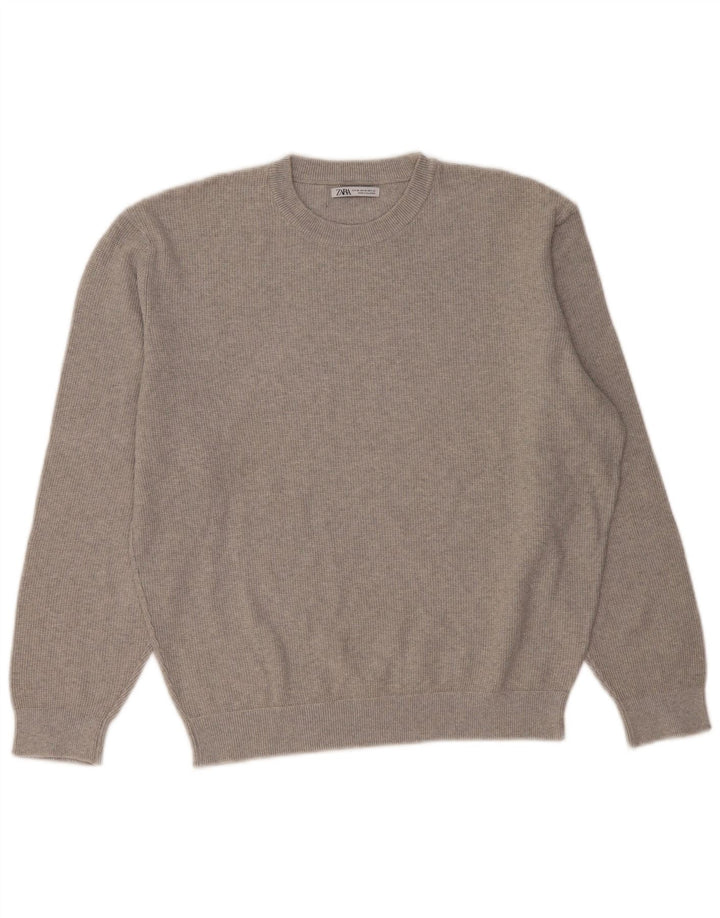 Zara Womens Crew Neck Jumper Sweater UK 18 XL Grey
