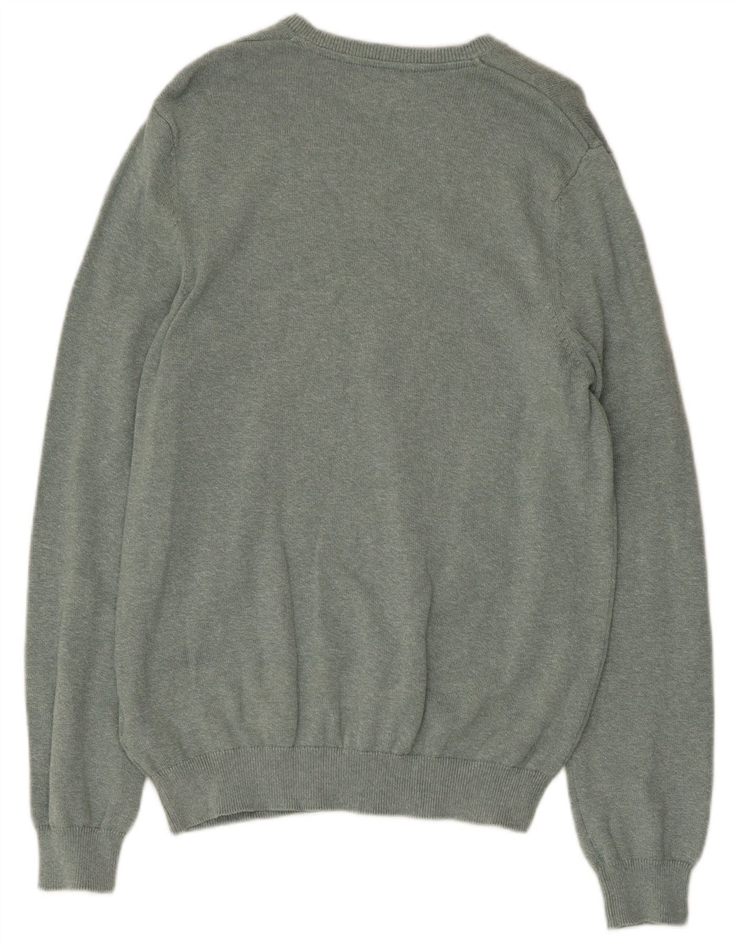 MARKS & SPENCER Mens V-Neck Jumper Sweater Medium Green Flecked Cotton