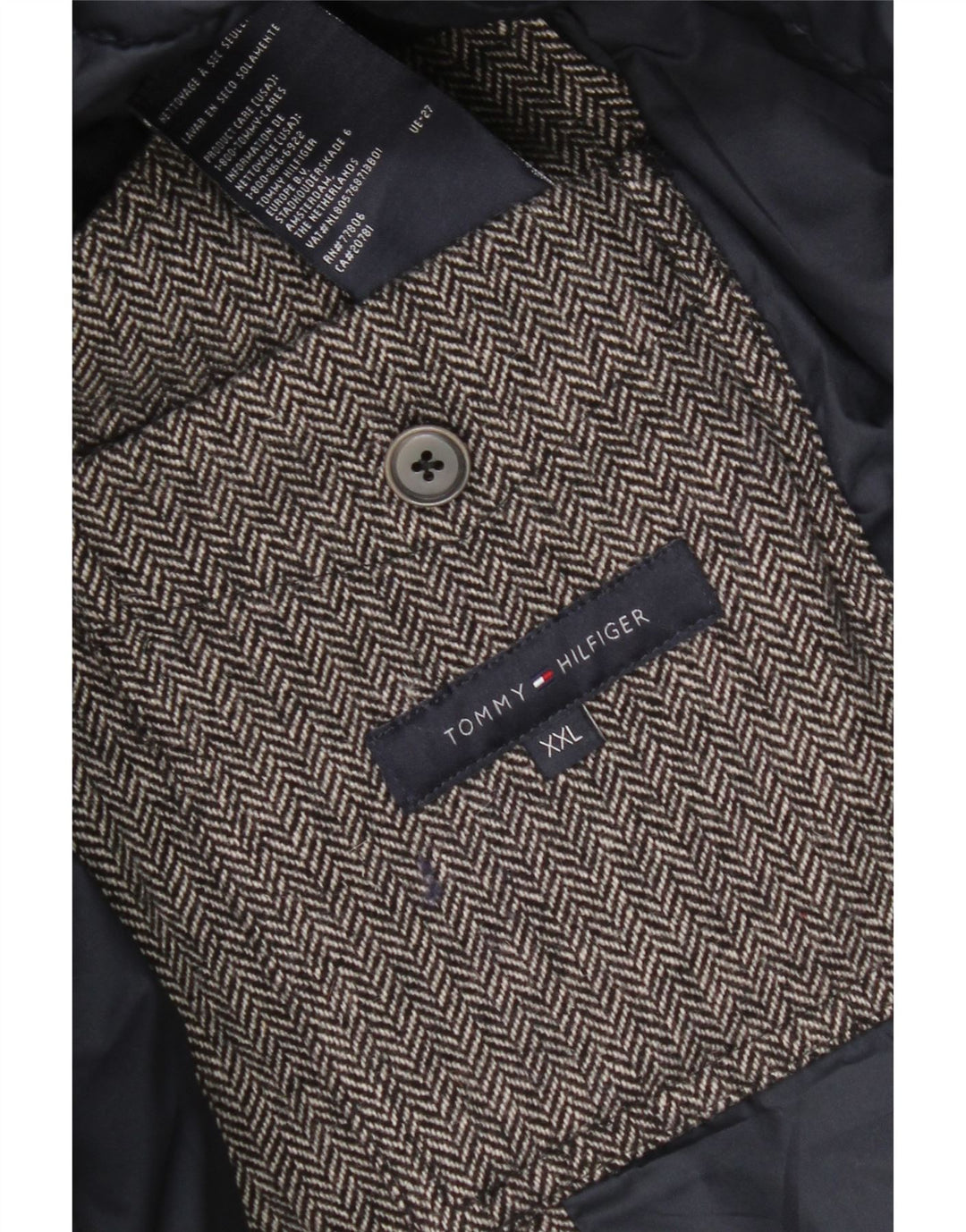 Tommy Hilfiger Herre Polstret Jakke UK 44 2XL Grå Sildebensuld