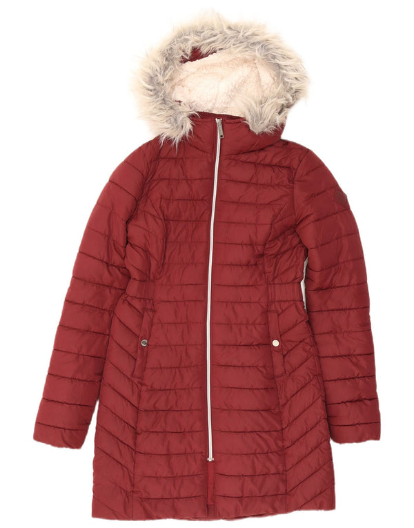 Hollister Abrigo acolchado Sherpa con capucha para mujer UK 6 XS Poliéster burdeos