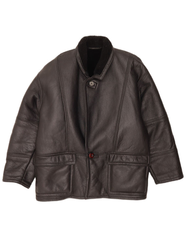Chaqueta de piel de oveja vintage para hombre IT 48 Medio Negro