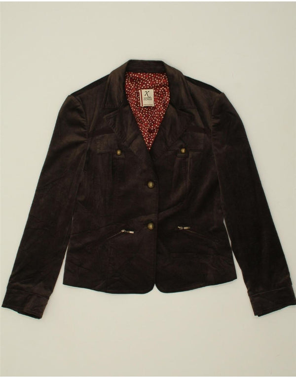 Jaqueta blazer feminina EXTESA com 2 botões Reino Unido 12 viscose marrom médio