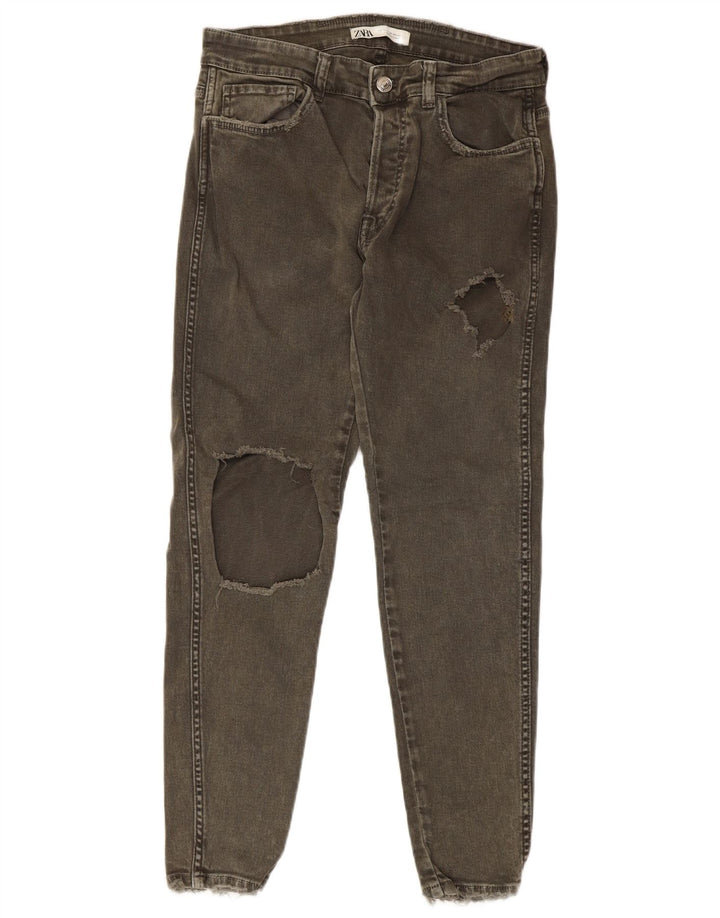 Jeans slim invecchiati da uomo Zara EU 42 medio W32 L27 cotone kaki
