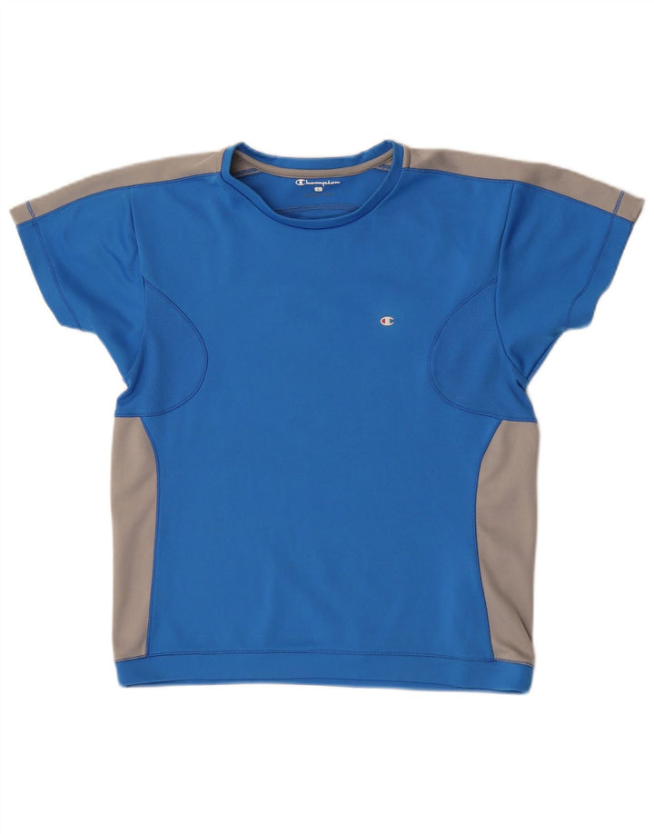 Champion Womens T-Shirt Top UK 14 Large Blue Colourblock Polyester