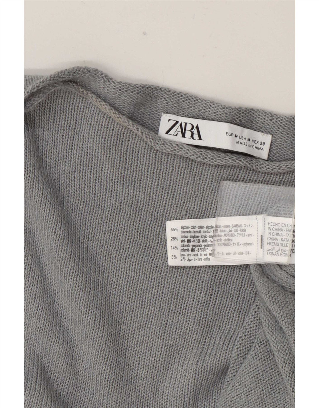 Zara Womens Oversized Boat Neck Jumper Sweater UK 14 Medium Grey Cotton