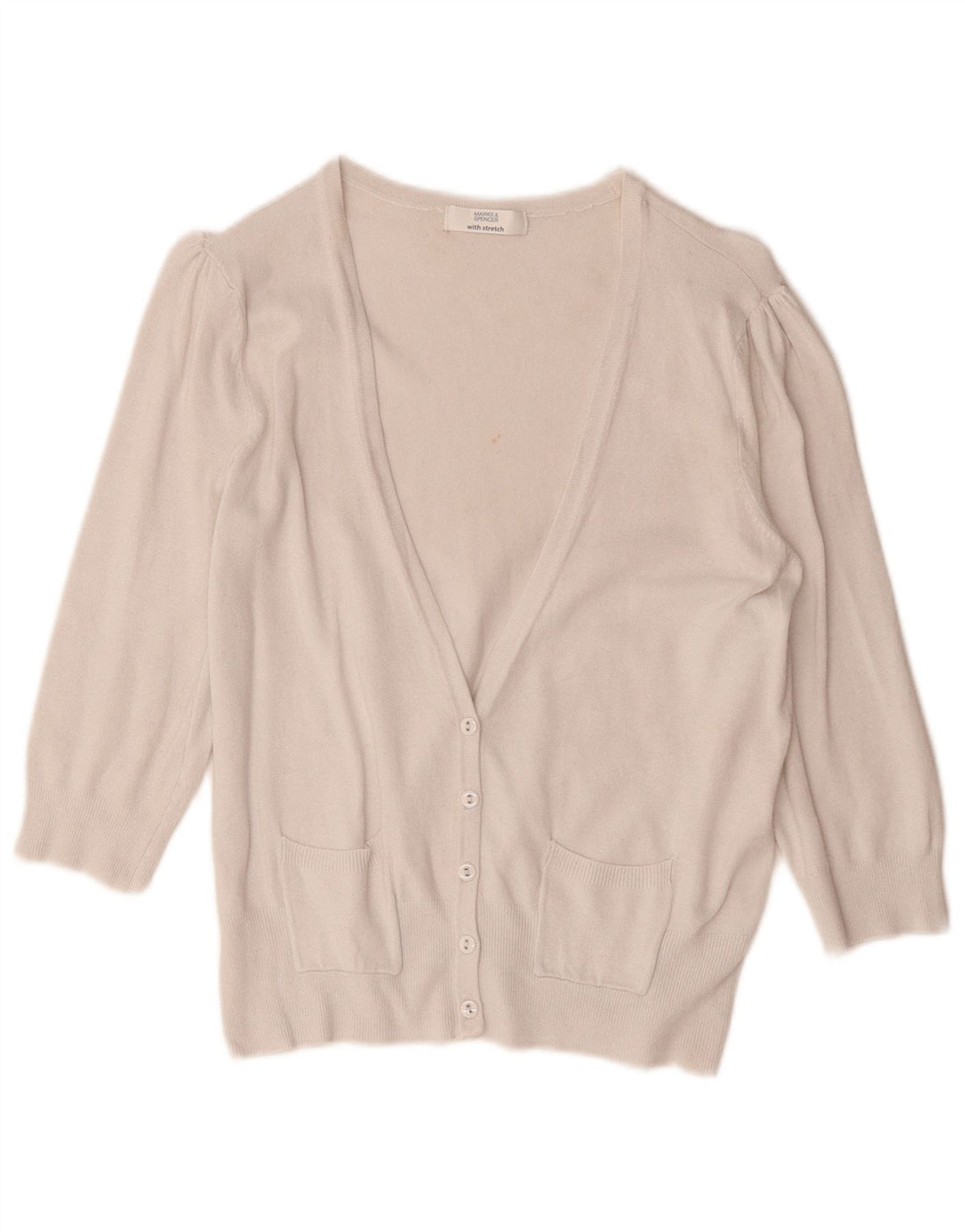 Marks & Spencer Womens 3/4 Sleeve Cardigan Sweater UK 14 Medium Off White