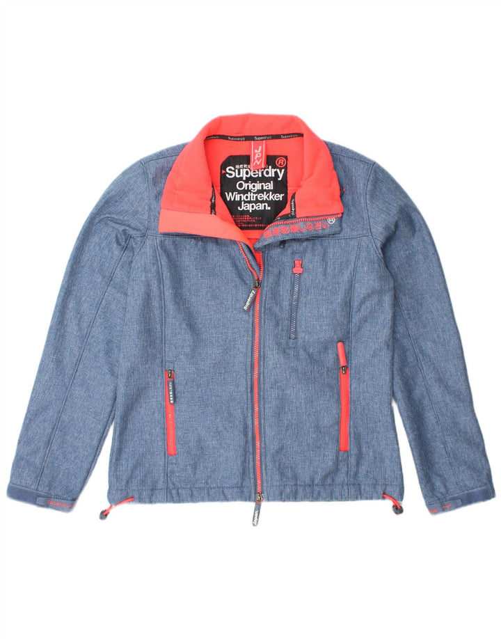 SUPERDRY Женская ветровка Windtrekker UK 14, средний синий полиэстер