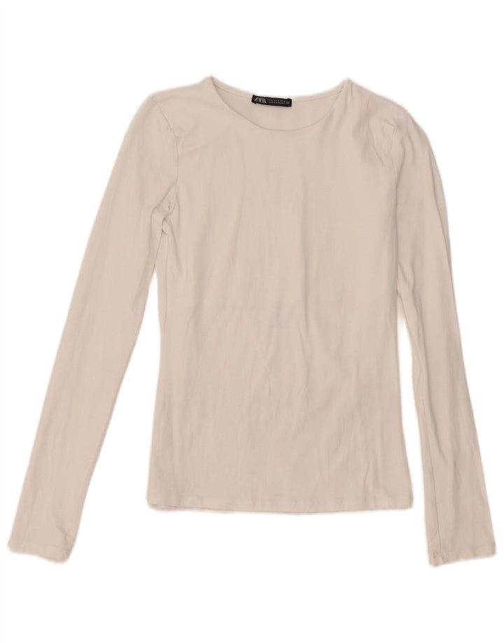 Zara Womens Top Long Sleeve UK 8 Small White Cotton