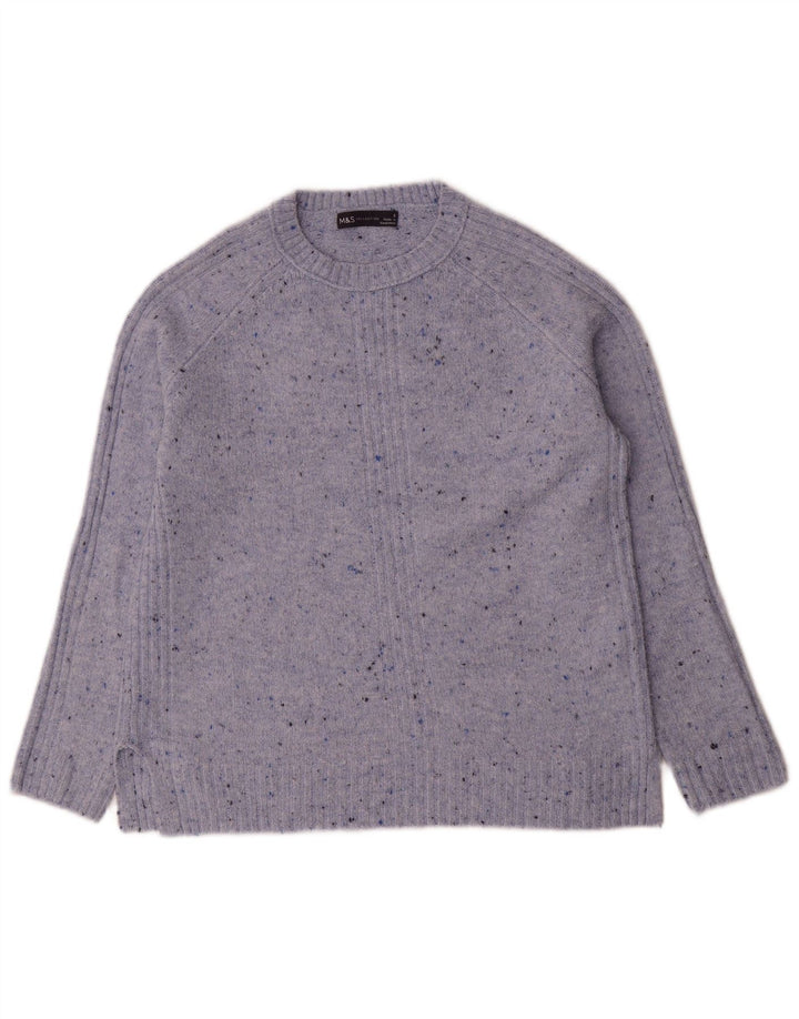 Marks & Spencer Womens Crew Neck Jumper Sweater UK 10 Small Blue Flecked