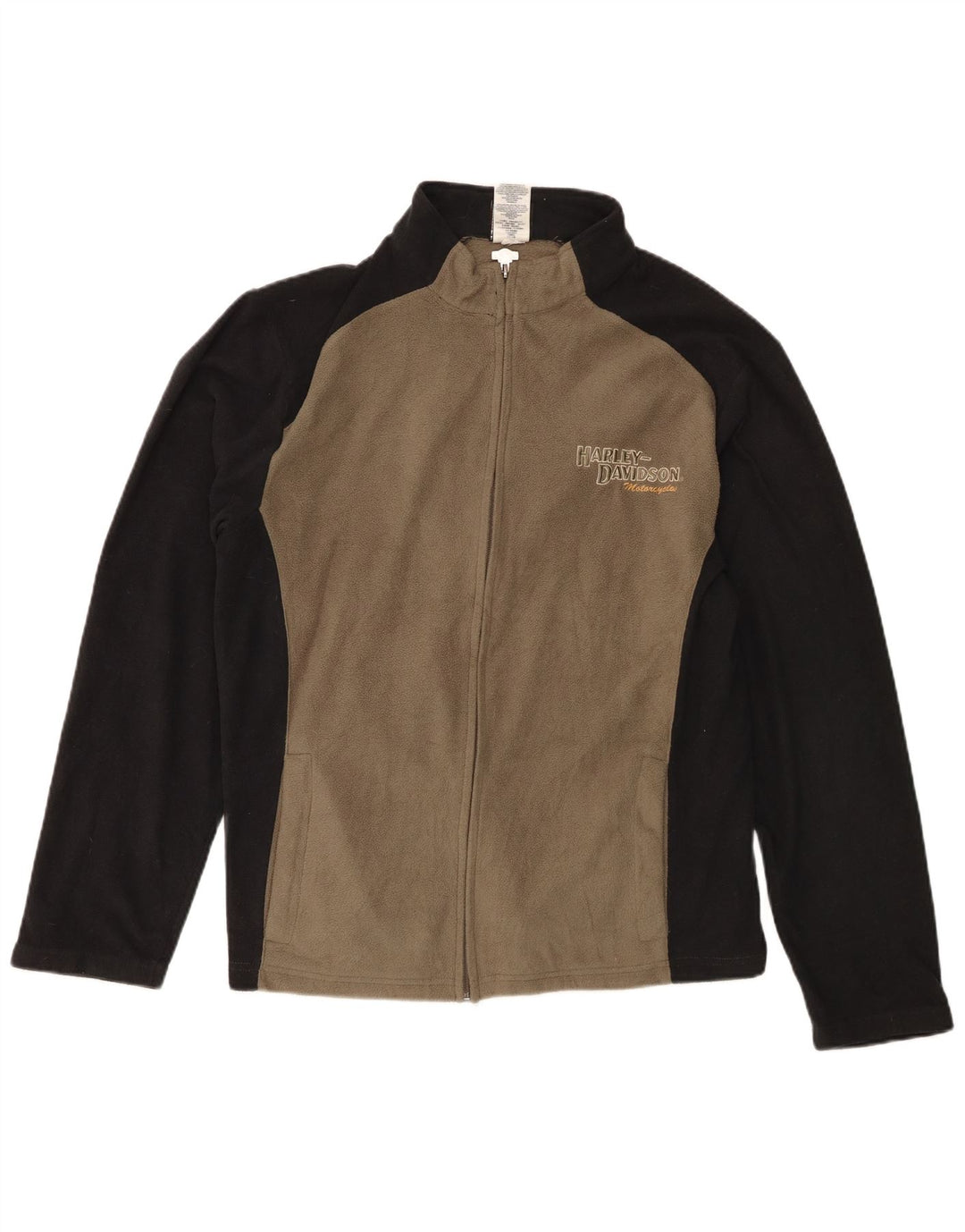 Harley Davidson Mens Fleece Jacket UK 38 Medium Khaki Colourblock Polyester
