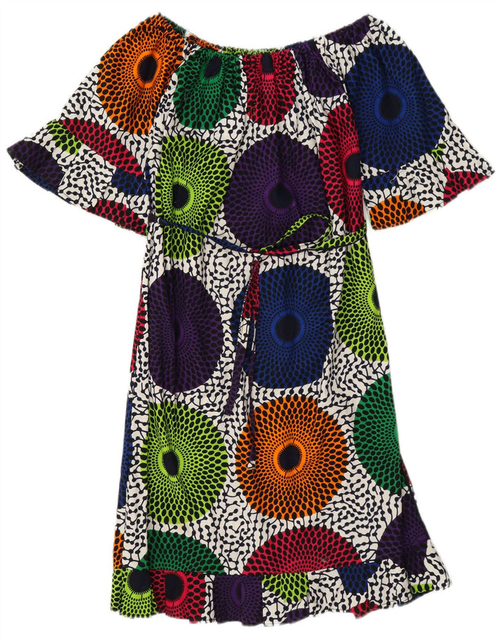 Abito vintage da donna con spalle scoperte UK 12 Medio multicolore geometrico