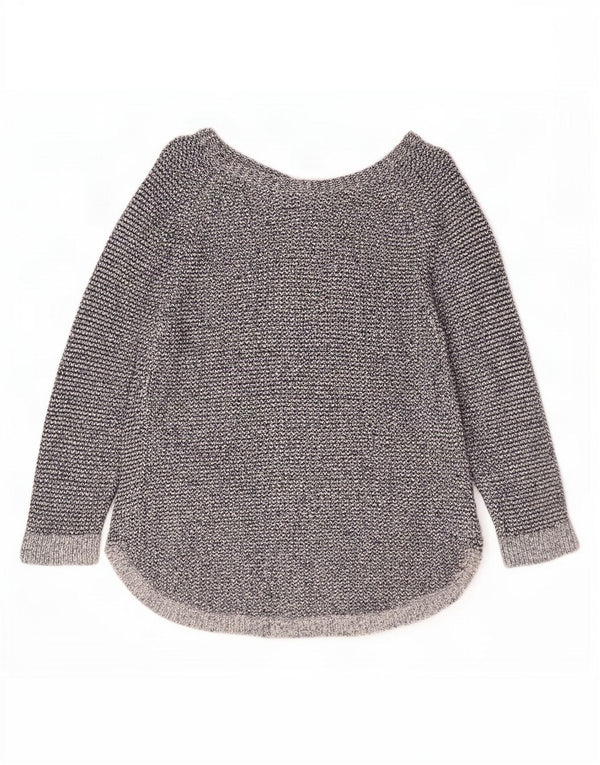 Suéter cardigã feminino vintage manga 3/4 UK 14 médio azul manchado
