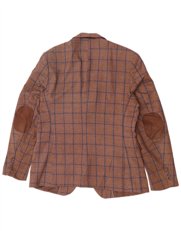 Marks & Spencer Mens 1 Button Blazer Jacket IT 54 2XL Brown Check Wool