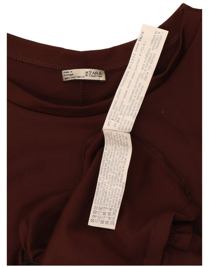 Zara Damen Etuikleid mit Rüschen vorne, UK 14, Größe L, braun, Polyester