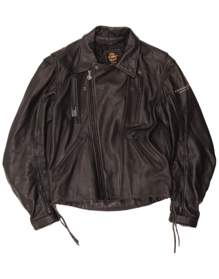 Giacca da motociclista in pelle grafica da uomo UK 42 XL Nera