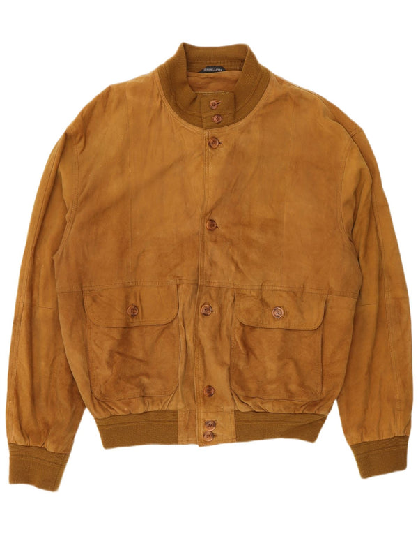 Vintage hombres ante bomber chaqueta IT 54 2XL cuero beige