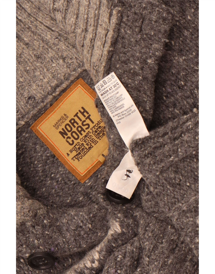 Marks & Spencer Mens Button Neck Jumper Sweater Large Grey Fair Isle Wool