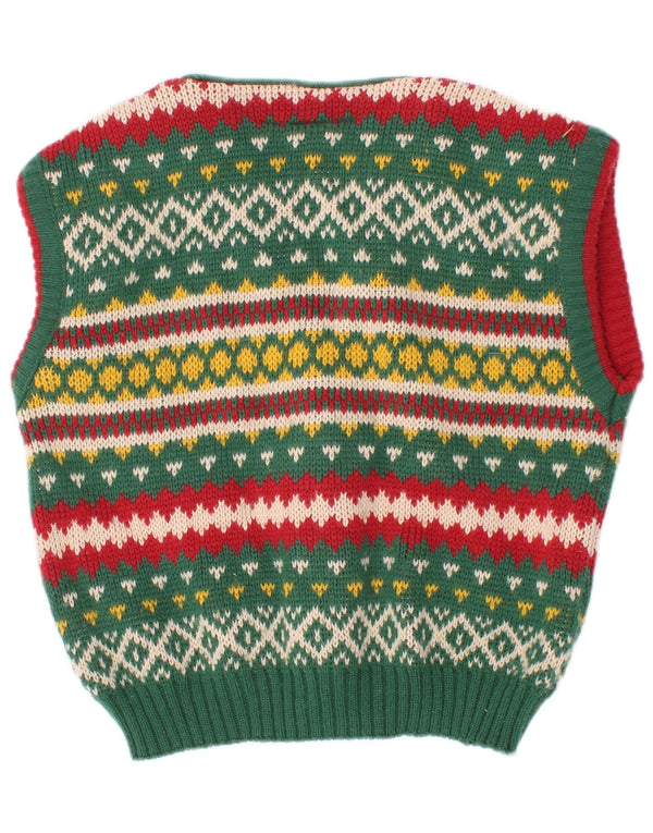 Bhs Boys Pulover Cardigan fără mâneci 2-3 ani Green Fair Isle Acrilic
