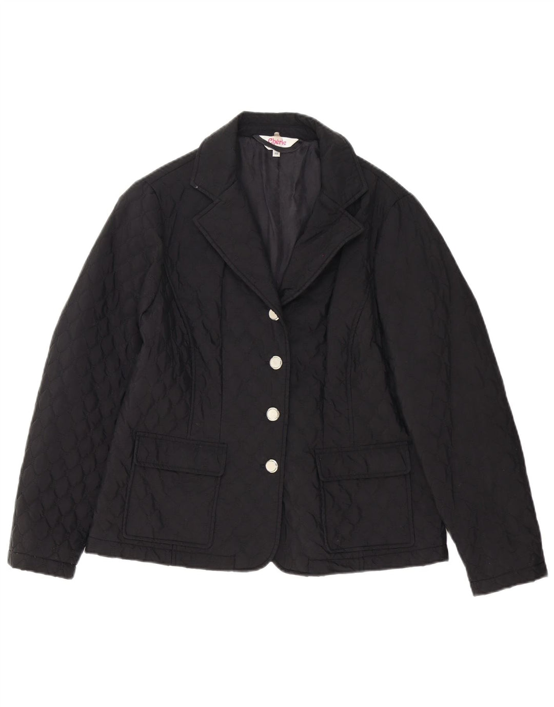 Cherie Jaqueta blazer feminina acolchoada com 4 botões IT 46 grande algodão preto