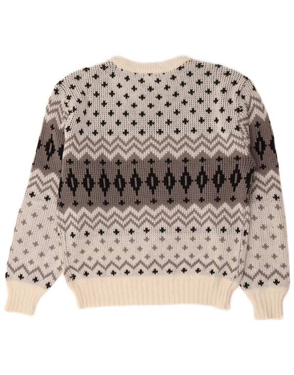 C&A Mens Crew Neck Jumper Sweater EU 48/50 Medium White Fair Isle