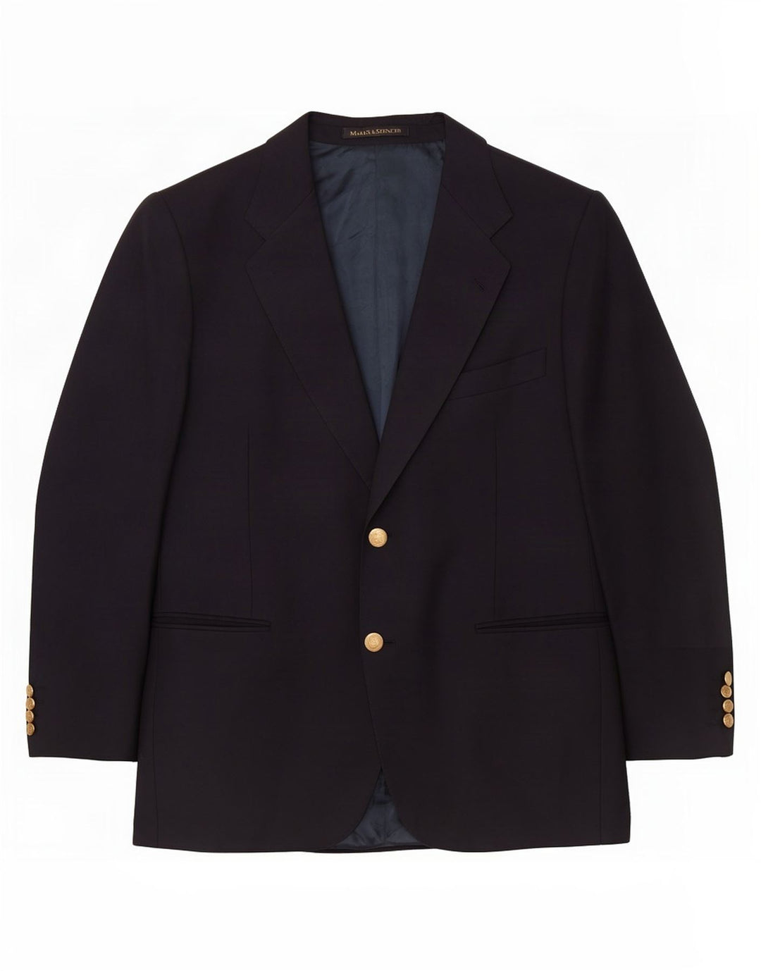 Jaqueta blazer masculina curta de 2 botões Marks & Spencer grande lã azul marinho