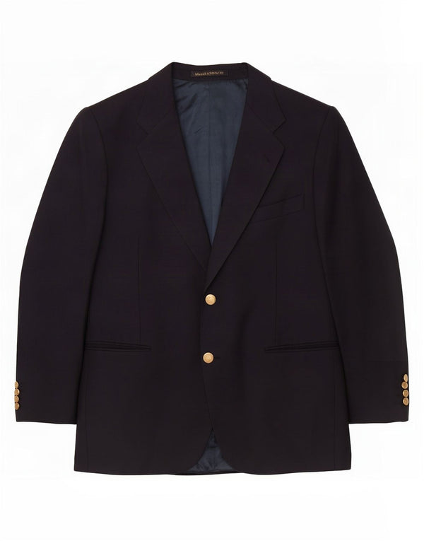Jaqueta blazer masculina curta de 2 botões Marks & Spencer grande lã azul marinho