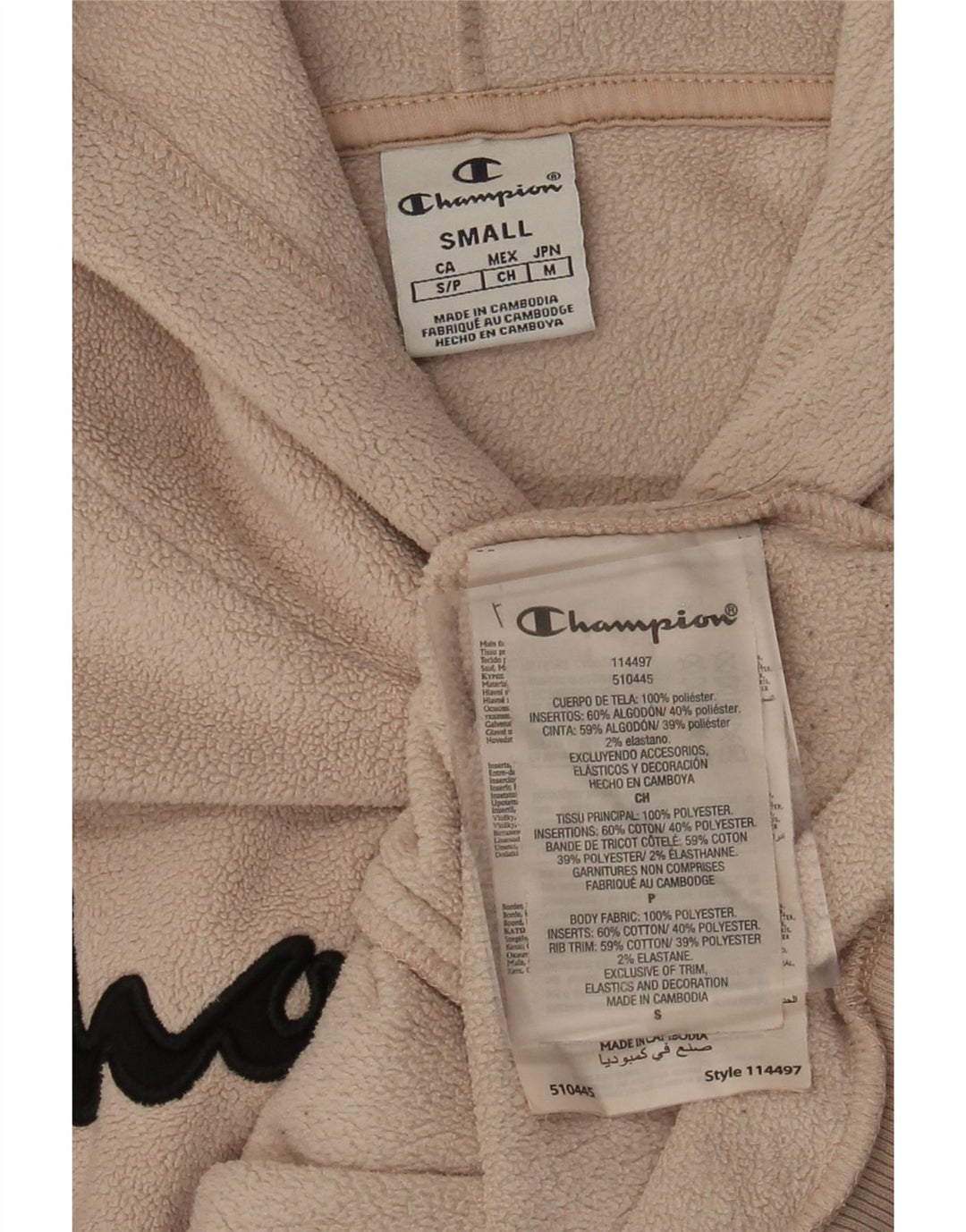 CHAMPION Herre grafisk fleecetrøje med hætte lille beige polyester