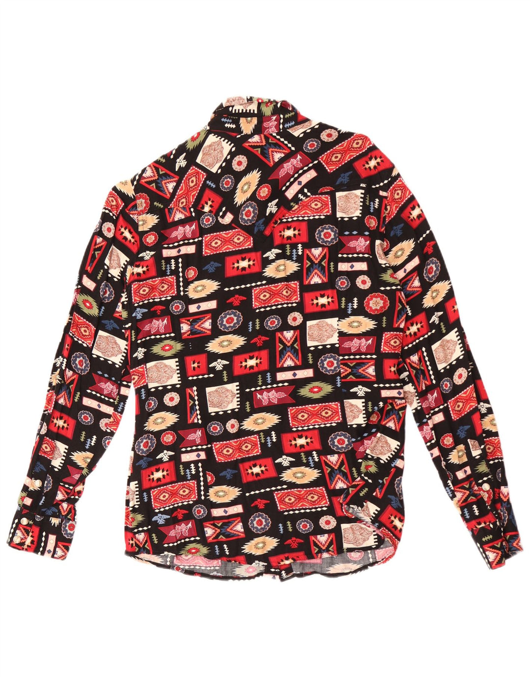 Wrangler Womens Retro Shirt Blouse UK 14 Medium Black Geometric Rayon