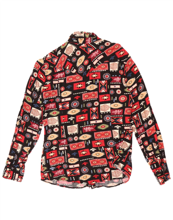 Wrangler Womens Retro Shirt Blouse UK 14 Medium Black Geometric Rayon