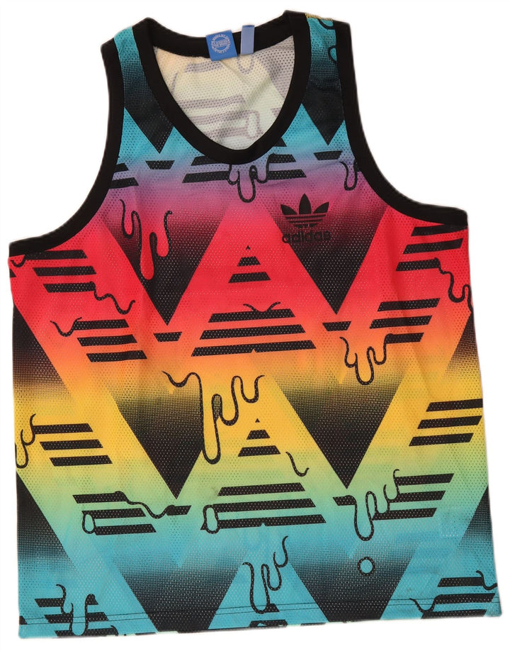 Adidas herre abstrakt mønster vest top stor flerfarvet polyester