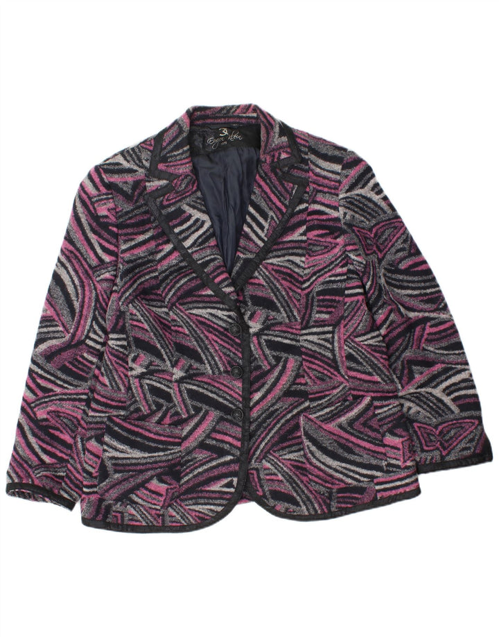 Vintage Womens 3 Button Blazer Jacket UK 18 XL Pink Geometric Polyacrylic