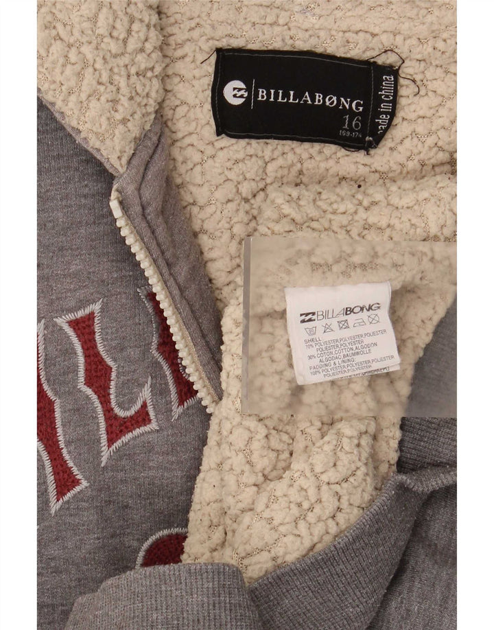 Billabong Boys Graphic Zip Hoodie Sweater 15-16 Years Grey Polyester